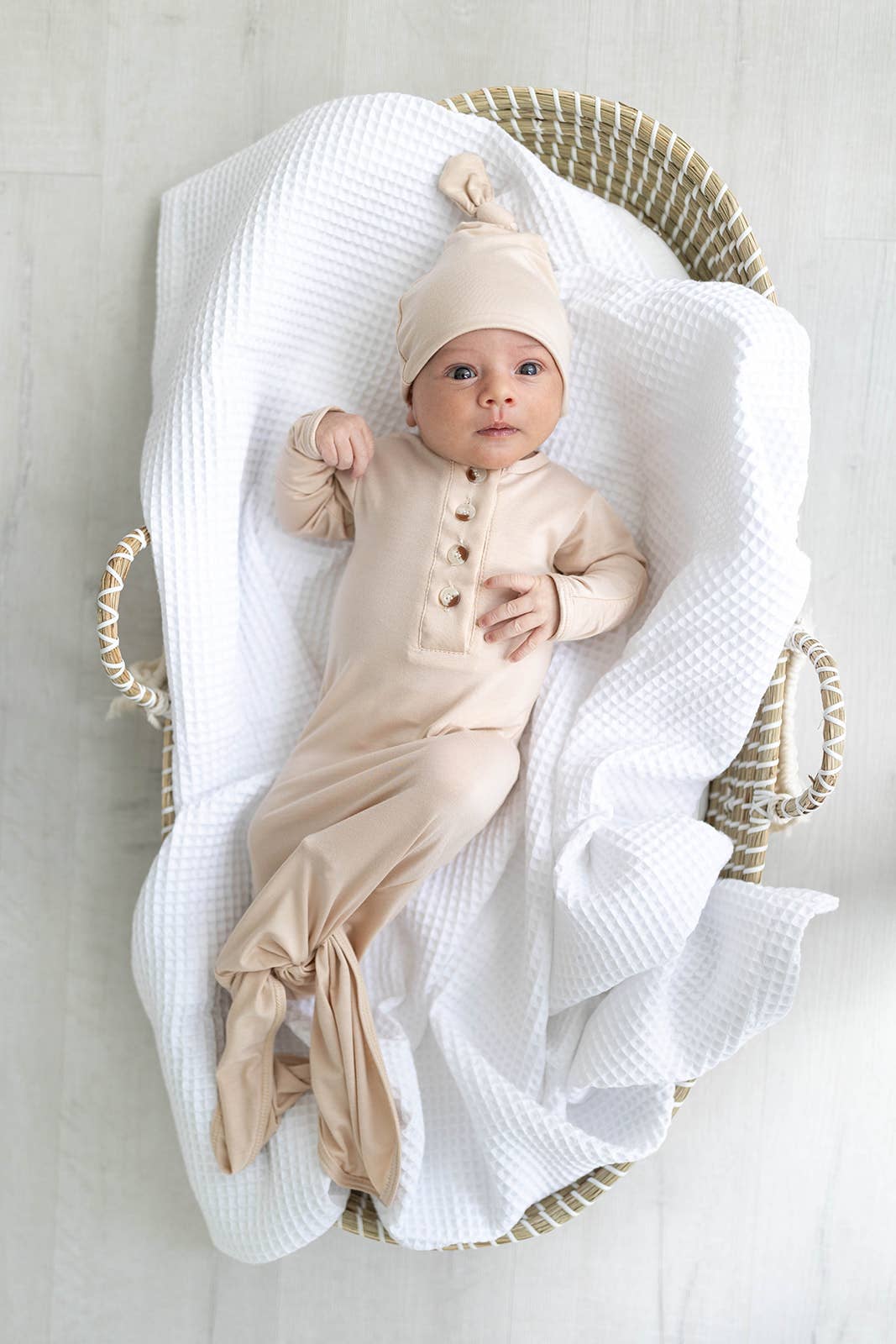 Sand Knotted Baby Gown, Hat & Headband Set