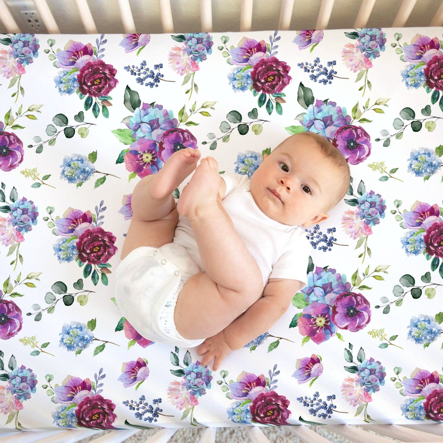 Fitted Crib Sheet - Blue Floral