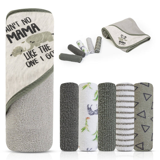 Hooded Towel & 5 Washcloths - Ain't No Mama