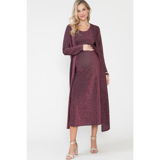 Maternity Midi Skirt & Cardigan Tank Top Waist Tie 3 Pcs Set