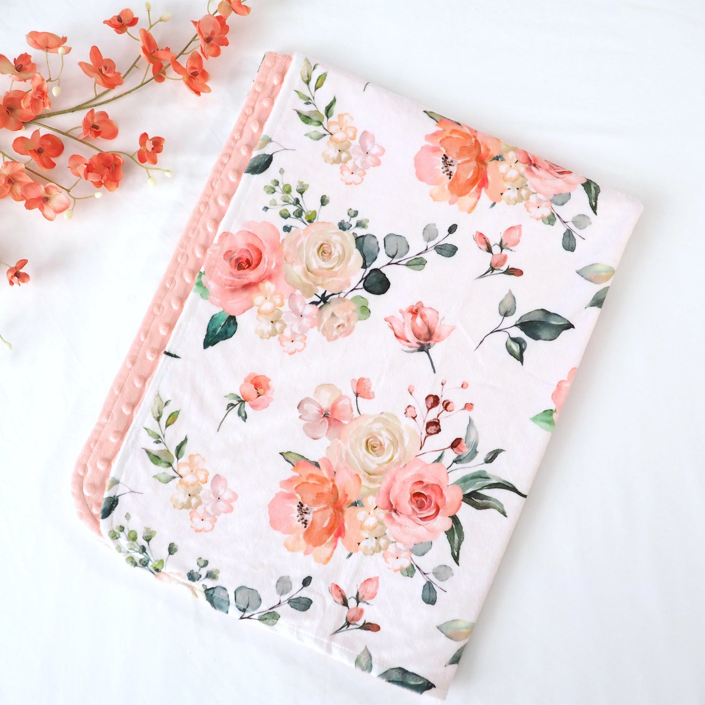 Minky Blanket Peach Floral