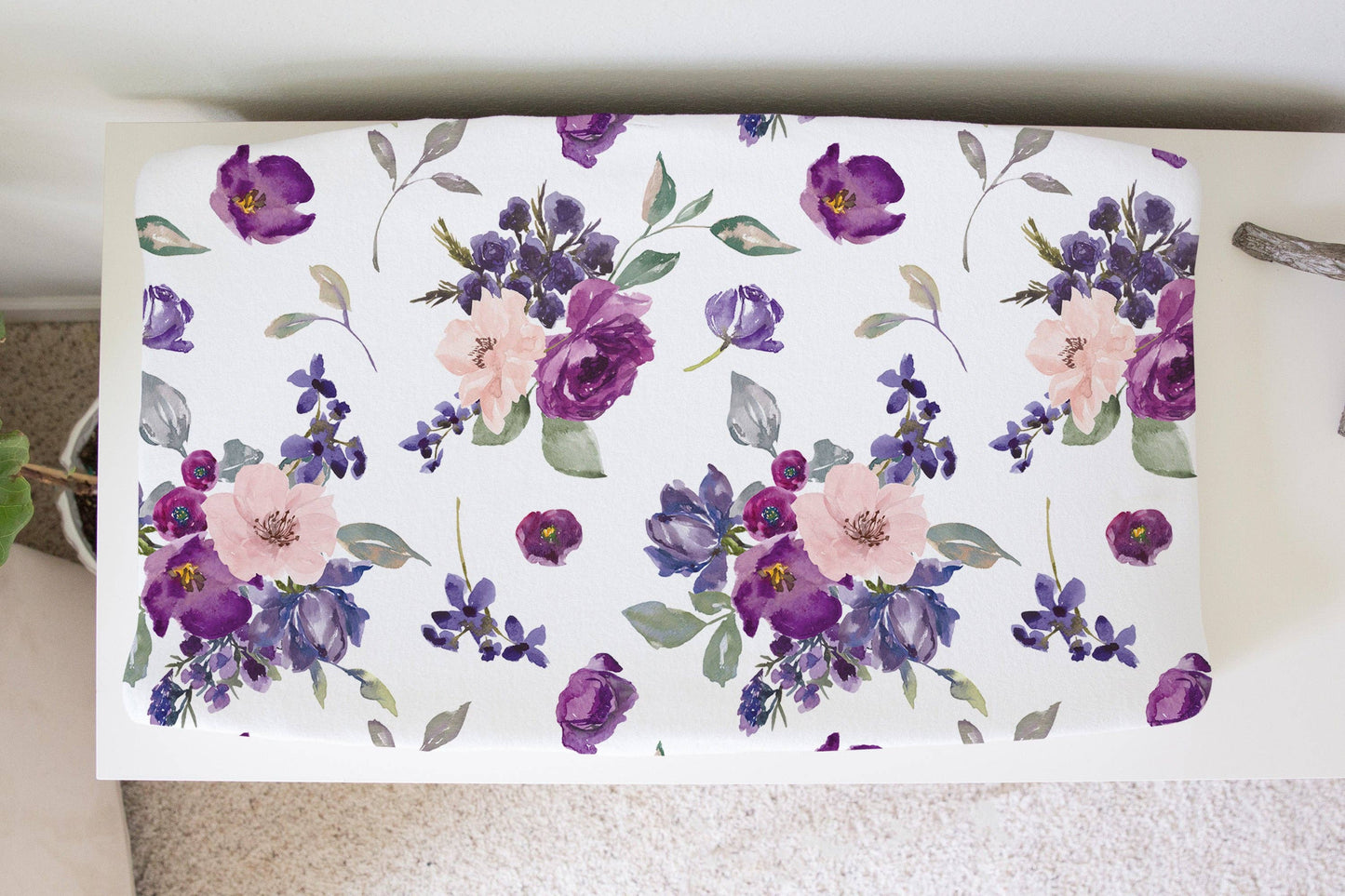 Changing Pad Cover - Purple & Blush Floral