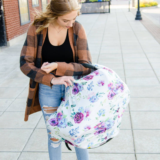 Blue Floral Infant Car Seat / Nursing Cover