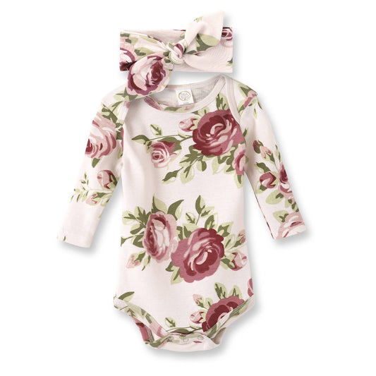 Cabbage Rose Bodysuit & Headband Set