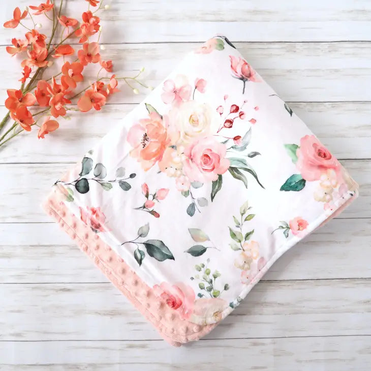 Minky Blanket (Adult)- Peach Floral